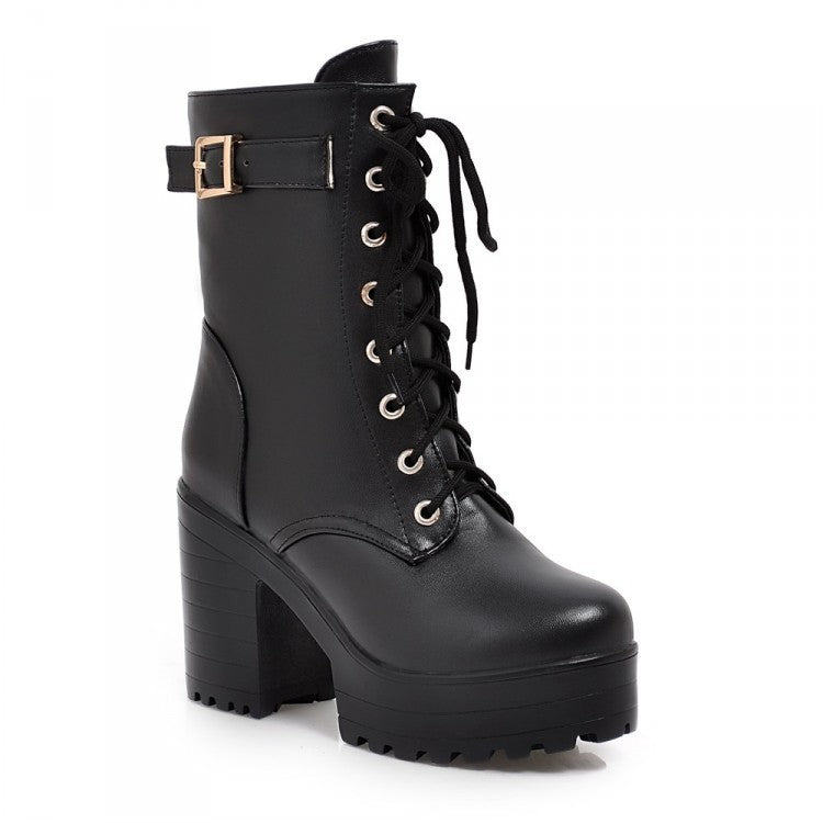 Ailah - Robust Lace-up Boots with Buckle and Treaded Sole