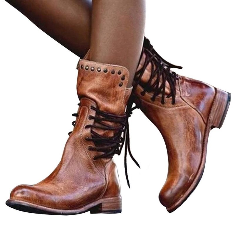 Eliza - Vintage mid high leather boots for women