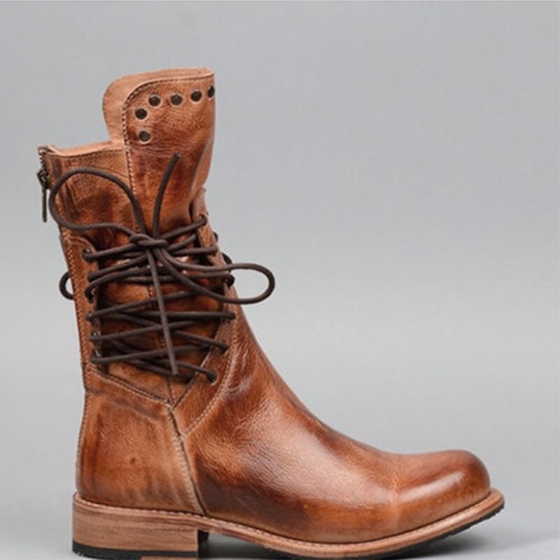 Eliza - Vintage mid high leather boots for women