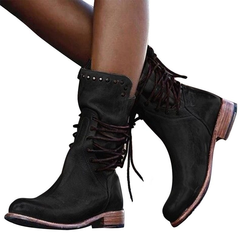 Eliza - Vintage mid high leather boots for women