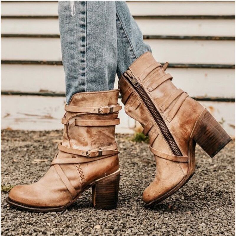 Lara - Vintage leather ladies boots with heel