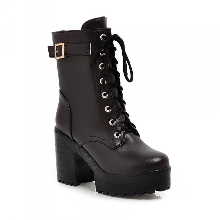 Ailah - Robust Lace-up Boots with Buckle and Treaded Sole