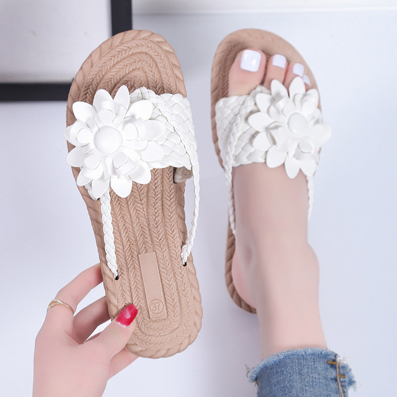 Rouge - Women's sandals with thick outsole and large flower on the strap
