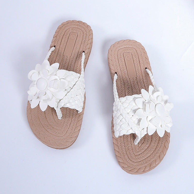 Rouge - Women's sandals with thick outsole and large flower on the strap