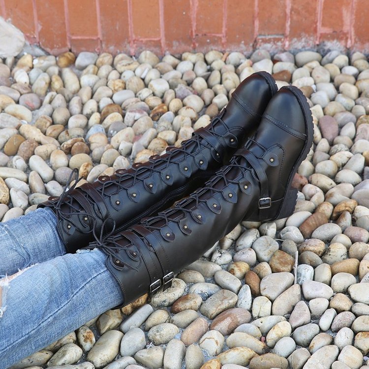 Elora - Robust steampunk lace-up boots for women