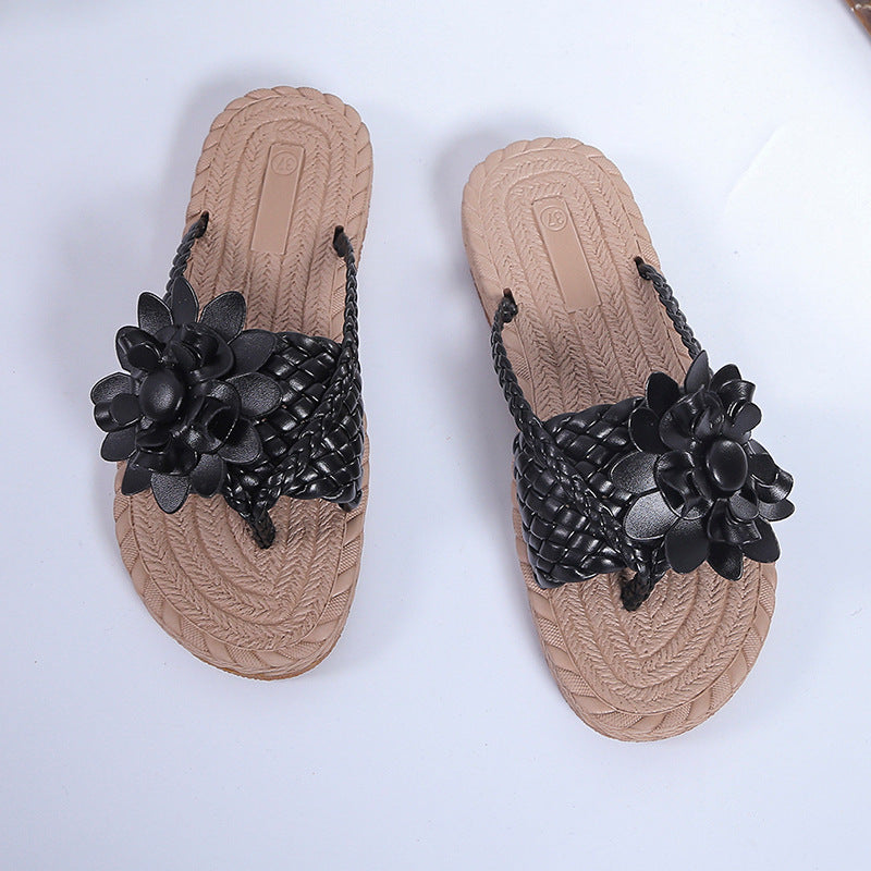 Rouge - Women's sandals with thick outsole and large flower on the strap