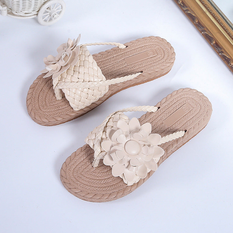 Rouge - Women's sandals with thick outsole and large flower on the strap