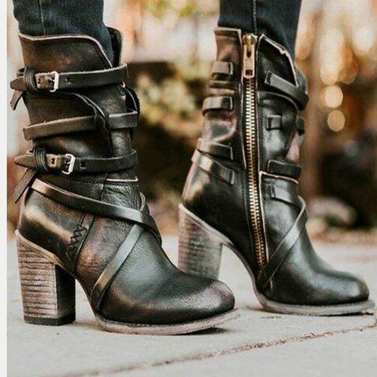 Lara - Vintage leather ladies boots with heel